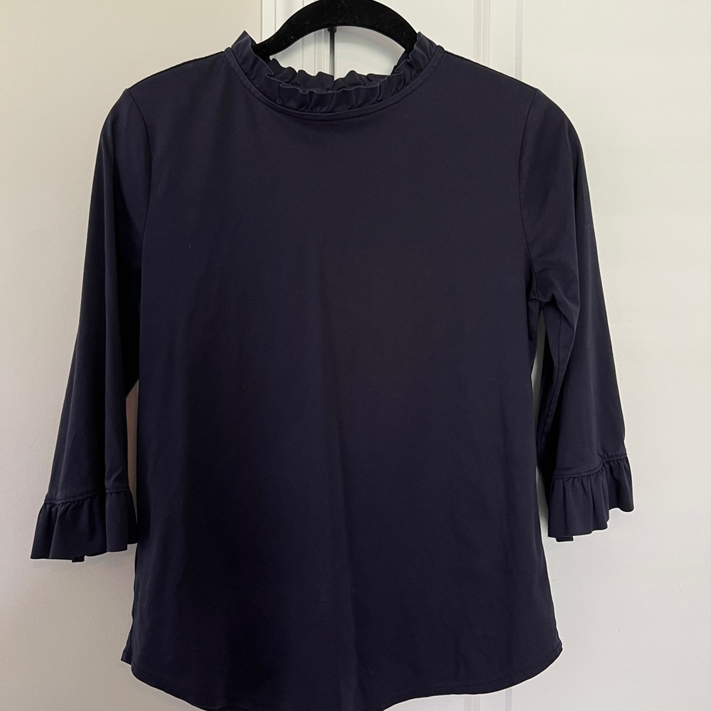Ann Taylor Midnight Blue Ruffle Blouse